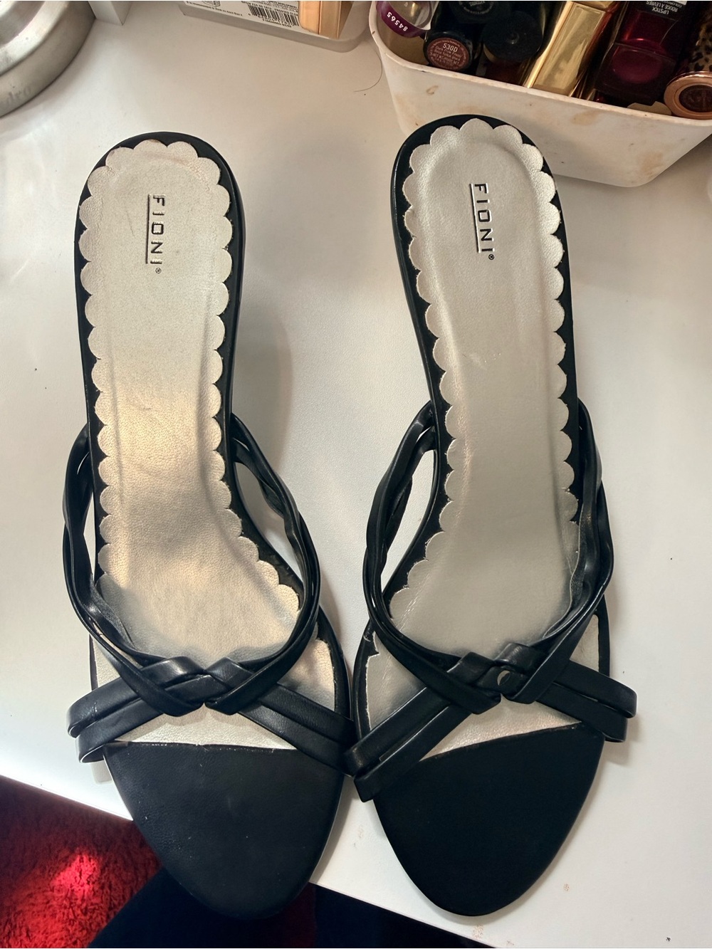 FIONI Clothing Black Braided Strap Slide Mules